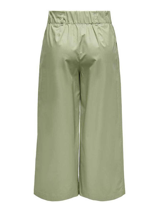 Only Women's High-waisted Cotton Trousers with Elastic in Loose Fit Oil Green