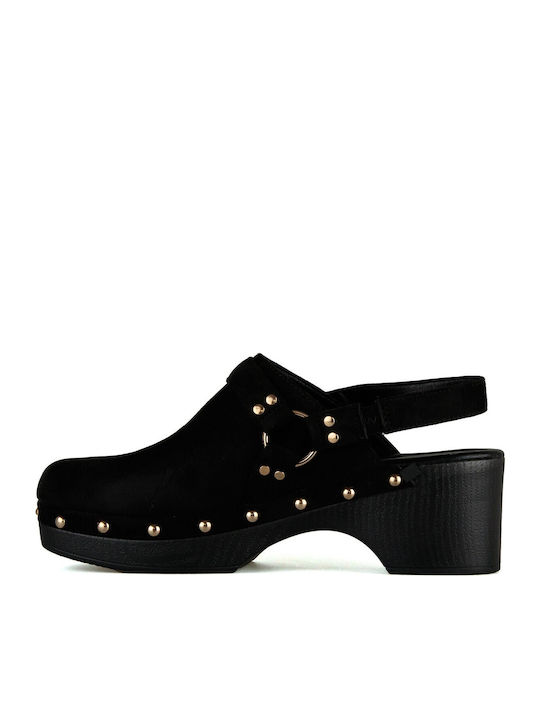 Leather Mules with Heel in Black Color