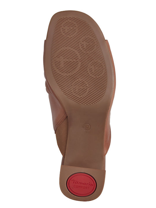 Leather Mules with Chunky Low Heel in Tabac Brown Color