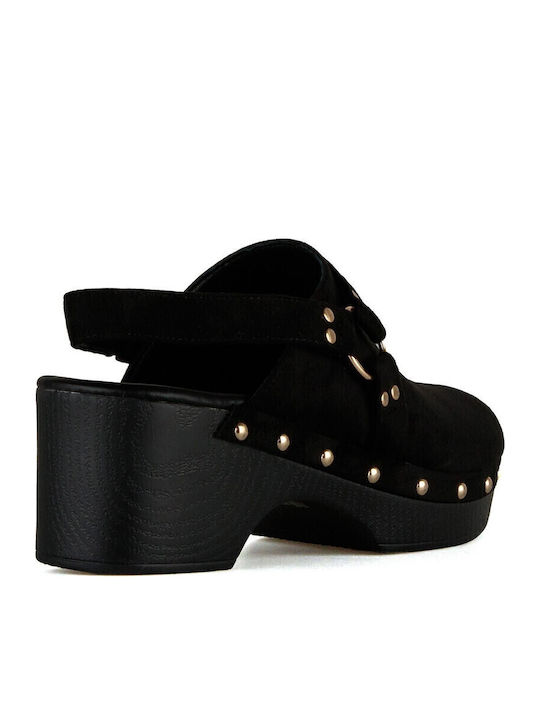 Leather Mules with Heel in Black Color