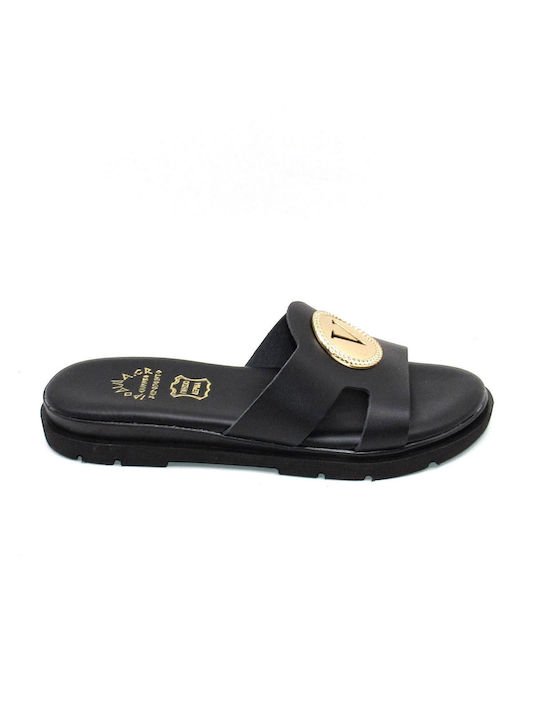 Ipodima Leder Damen Flache Sandalen in Schwarz Farbe