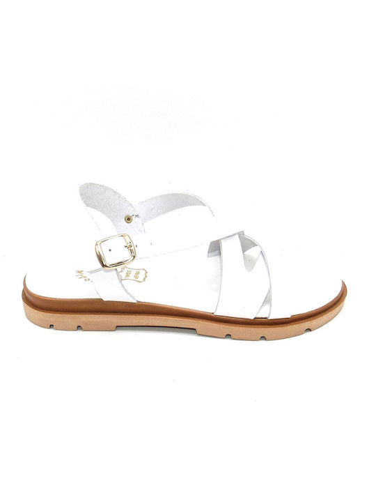 Ipodima Leder Damen Flache Sandalen in Weiß Farbe