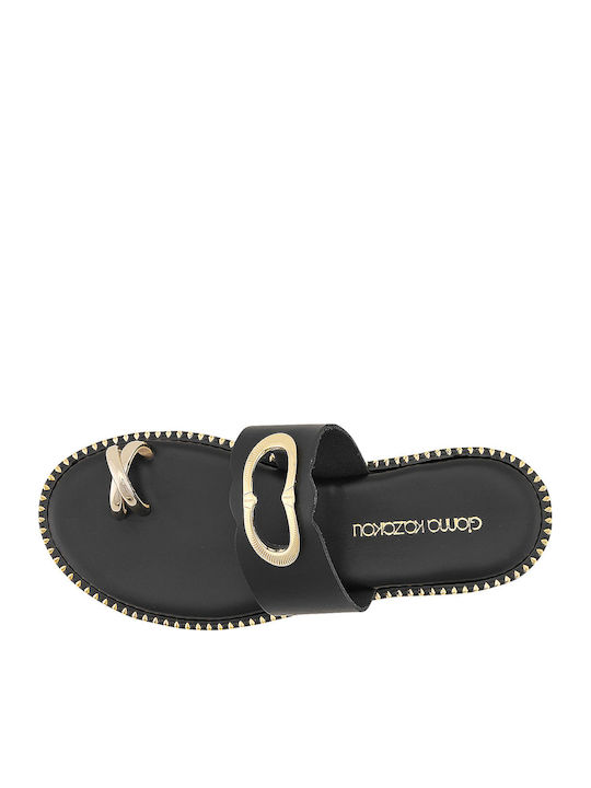 Norrin Leather Women's Flat Sandals in Black Color