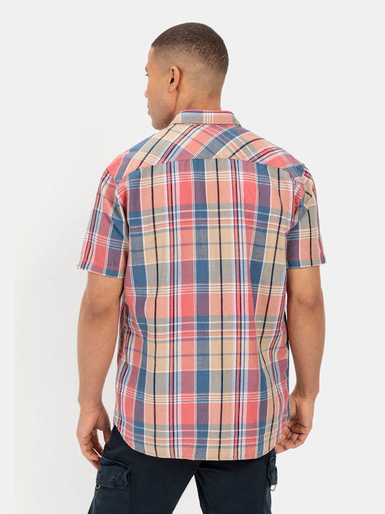 Camel Active Men's Shirt Linen Checked Plaid Blue Red
