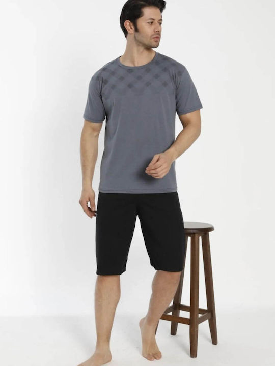 Herren Pyjama Shorts Hose Kurzarm 3144 Kohlegrau