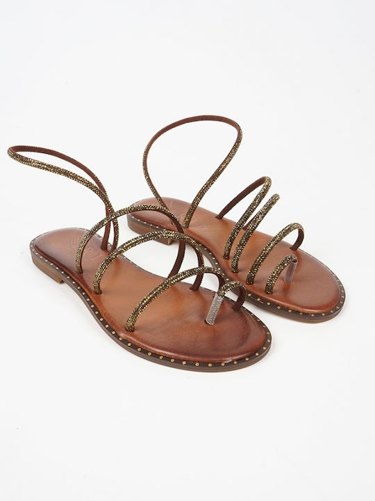 Leder Flache Sandalen Für Damen Braun