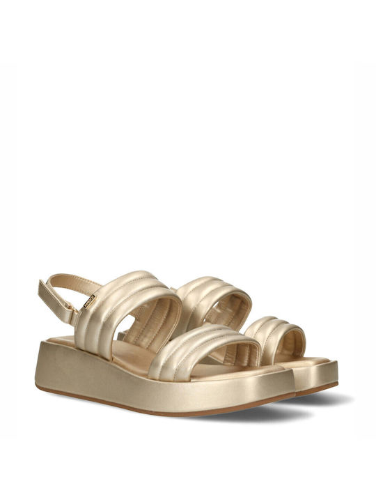 Mexx Flatforms Synthetic Leather Women's Sandals Gold