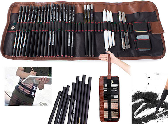 Set de Unelte pentru Schițare Zola Cutie de Depozitare din Lemn Negru Maro 29 Piese