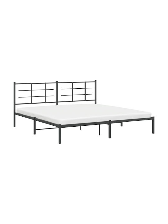 King Size Metal Bed Black with Slats for Mattress 193x203cm