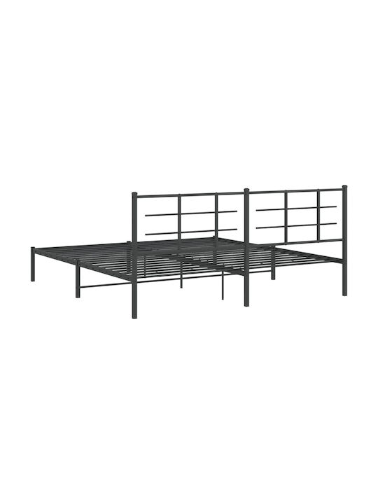 King Size Metal Bed Black with Slats for Mattress 193x203cm