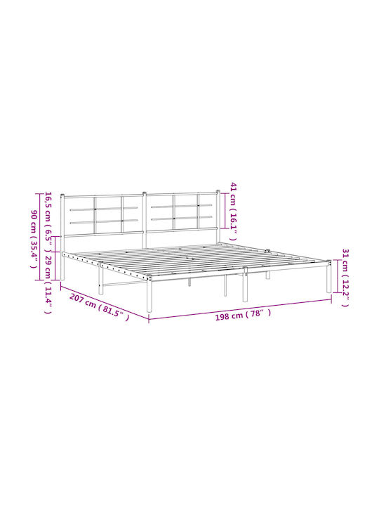 King Size Metal Bed Black with Slats for Mattress 193x203cm