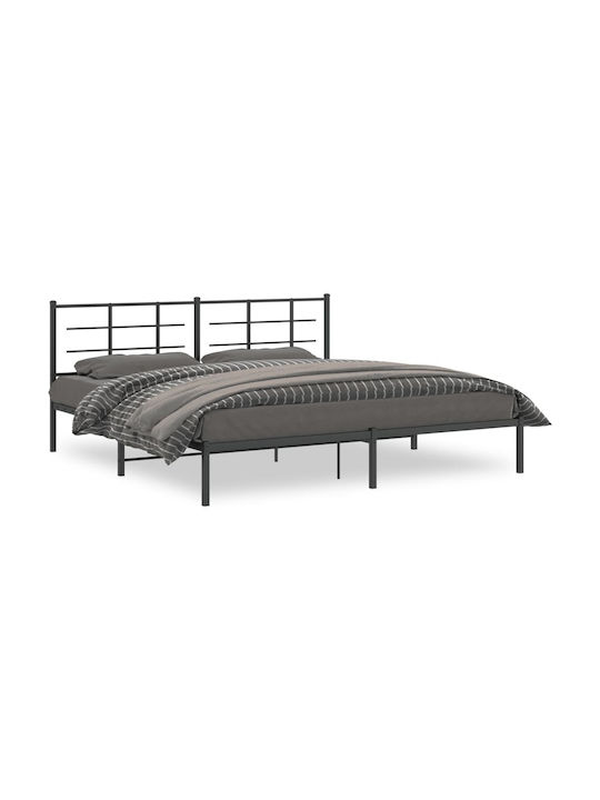 King Size Metal Bed Black with Slats for Mattress 193x203cm