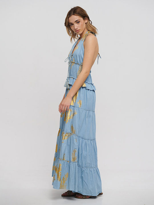 Ble Resort Collection Maxi Φόρεμα με Βολάν Γαλάζιο