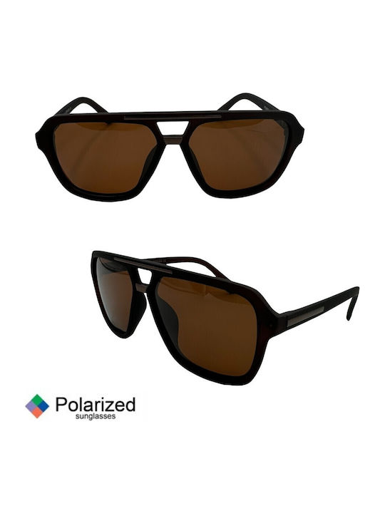 V-store Men's Sunglasses with Brown Plastic Frame and Brown Polarized Mirror Lens POL872BROWN