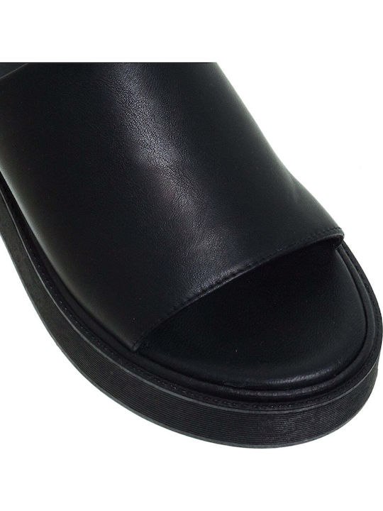 Leder Flache Sandalen für Damen in Schwarz Farbe