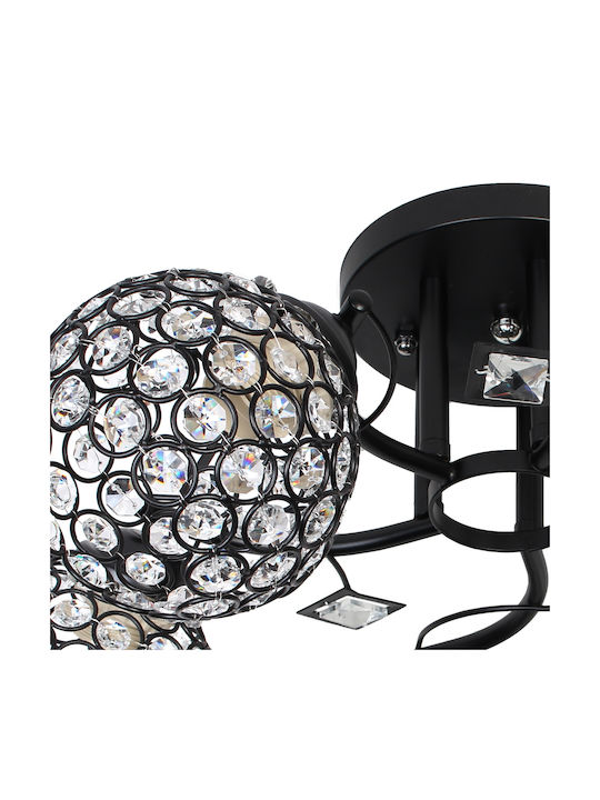 Keskor Ceiling Mount Light 50cm Black with Socket E27 with Crystals
