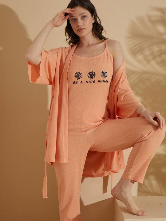 Damen Pyjama Set 3-teilig 22121 Lachs