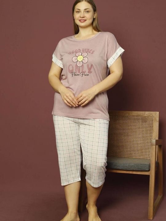 Damen Baumwoll-Capri-Pyjama mit kurzem Arm 10205 Mink