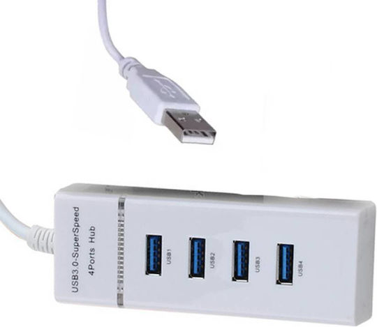 Hub 4 Θυρών USB 3.0 με σύνδεση USB-A Λευκό