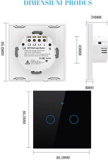 Încastrat Comutator de Perete Wi-Fi Negru