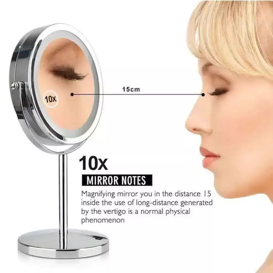 Rotating Double-Sided Makeup Mirror with LED Light & 10x Magnification