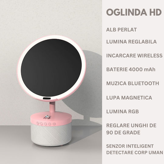 Cosmetic Mirror Led Lighting Makeup Bluetooth Speaker 15w Wireless Phone Charger 7 Rgb Colors 3 Adjustable Temperature Levels Adjustable Intensity Sensor Magnifying Glass