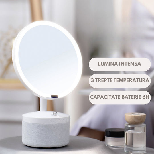 Kosmetikspiegel LED-Beleuchtung Make-up Bluetooth-Lautsprecher 15W kabelloses Ladegerät für das Telefon 7 RGB-Farben 3 einstellbare Temperaturstufen Einstellbarer Intensitätssensor Vergrößerungsglas