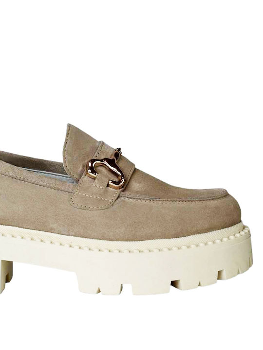 Sochic Shoes Leder Damen Loafers in Beige Farbe