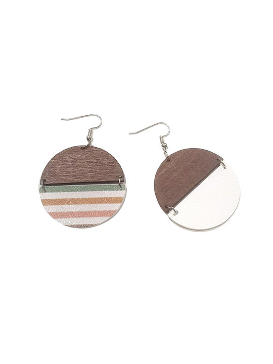 Women's earrings "Stripy" made of wood and leatherette