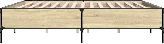 King Size Bed Base Wooden Sonoma Oak with Slats for Mattress 180x200cm
