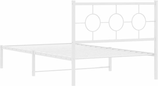 Pat Semi-dublu Metalic Alb Cu Plăci Pentru Saltea 107x203cm