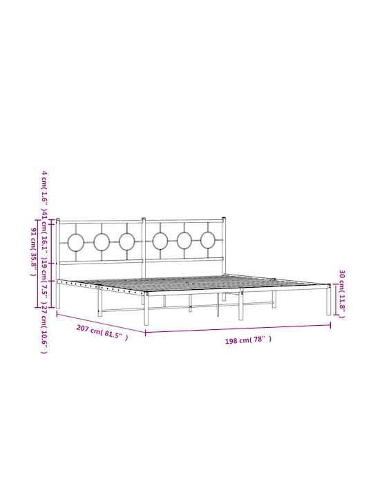 King Size Metallbett Weiß mit Lattenrost für Matratze 193x203cm