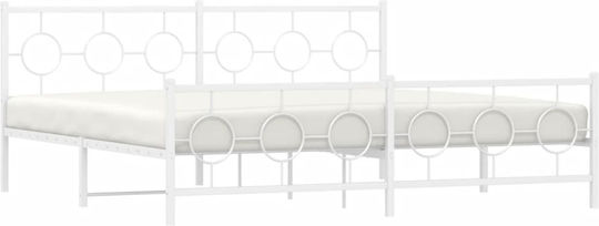 King Size Metal Bed White with Slats for Mattress 193x203cm