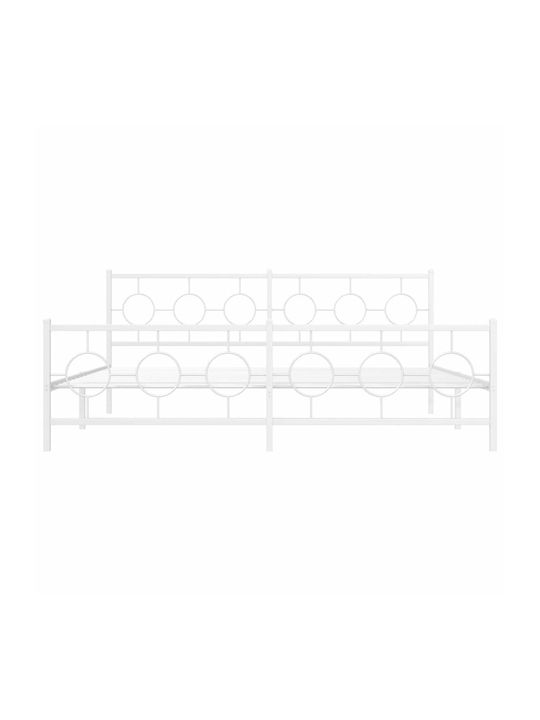 King Size Metal Bed White with Slats for Mattress 193x203cm