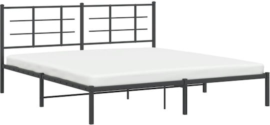 Pat King Size Metalic Negru Cu Plăci Pentru Saltea 183x213cm