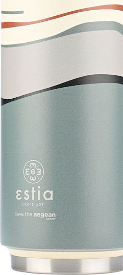 Estia Travel Cup Save the Aegean Recyclable Glass Thermos Stainless Steel / Plastic BPA Free 500ml Ecozen Horizon with Straw