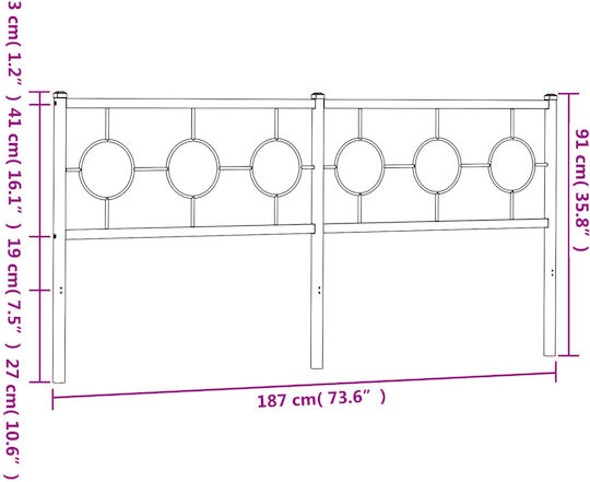 vidaXL Metal Bed Headboard Black 187x91cm