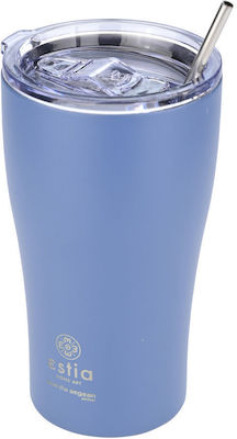 Estia Coffee Mug Save The Aegean Recycelbar Glas Thermosflasche Rostfreier Stahl BPA-frei Denim Blue 500ml mit Stroh