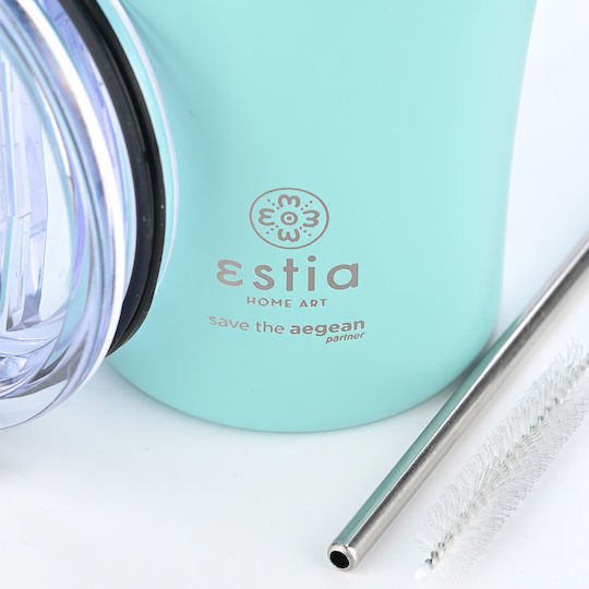 Estia Coffee Mug Save The Aegean Ανακυκλώσιμο Ποτήρι Θερμός Ανοξείδωτο BPA Free 500ml Bermuda Green με Καλαμάκι