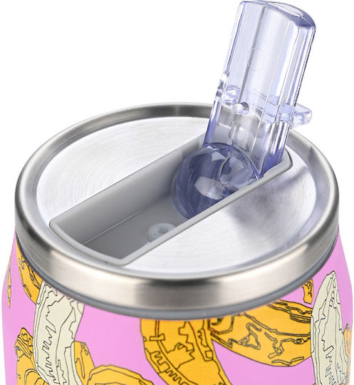 Estia Travel Cup Save the Aegean Рециклируема Бутилка Термос Неръждаема Стомана / Пластмаса BPA Free 500ml Banana Swirl с Сламка