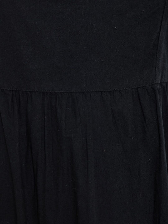Funky Buddha Maxi Kleid mit Rüschen Schwarz