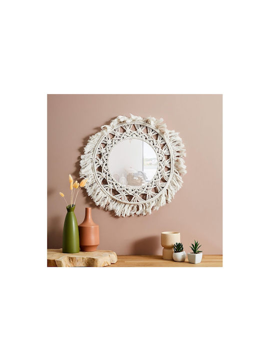 The Home Deco Factory Wall Mirror with White Wicker Frame Diameter 55cm 1pcs