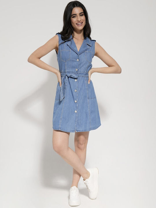 Καλοκαιρινό Mini Σεμιζιέ Φόρεμα Τζιν Blue