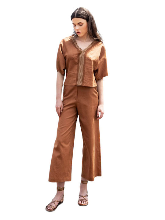 Pantaloni din in Aggel W Ss44013f-1097 maro