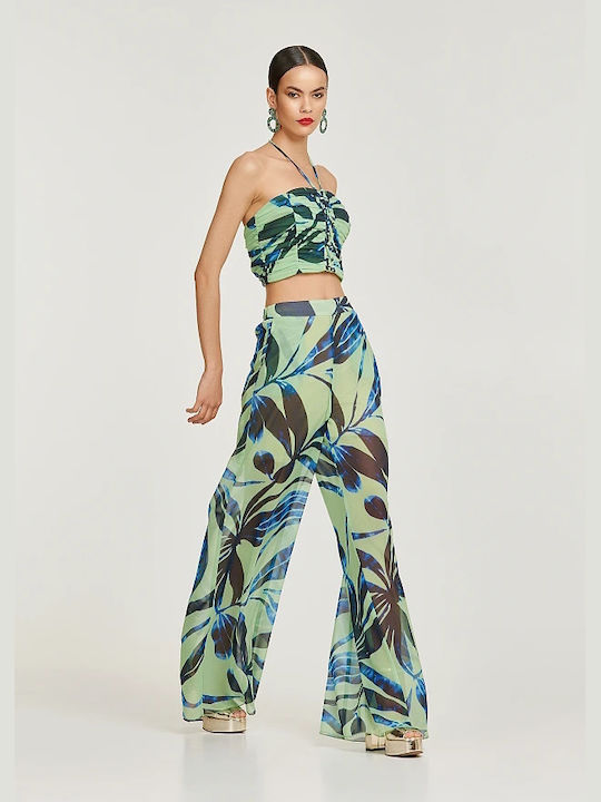 Printed Transparent Wide Leg Trousers Lynne Green