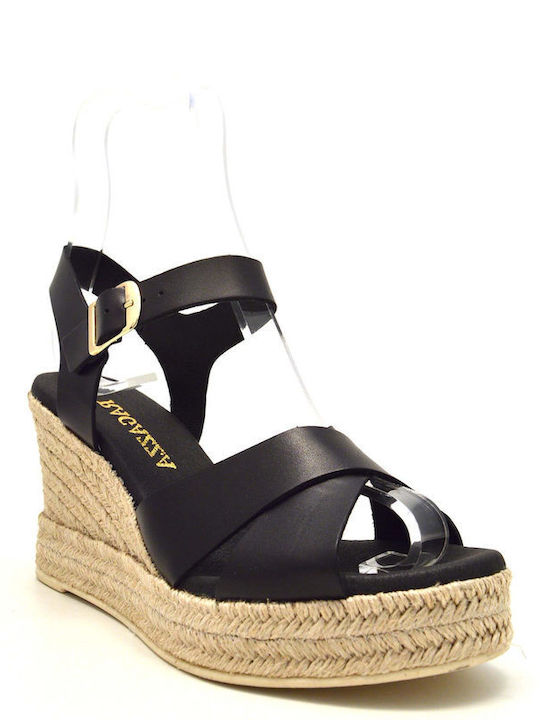 Ragazza Women's Leather Platform Wedge Sandals Black