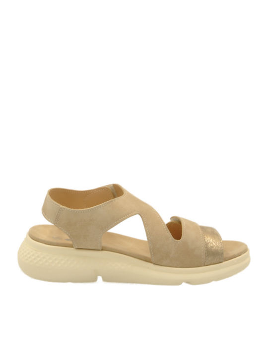 Damen Anatomische Klett-Plateau-Sandale Beige