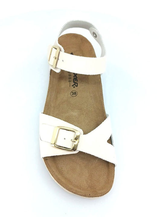 Leather Women's Flat Sandals Anatomic in White Color