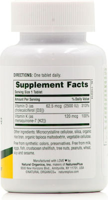 Nature's Plus Vitamins D3 & K2 Vitamin for Immune System Boost & Bone Health 2500iu 90 tabs