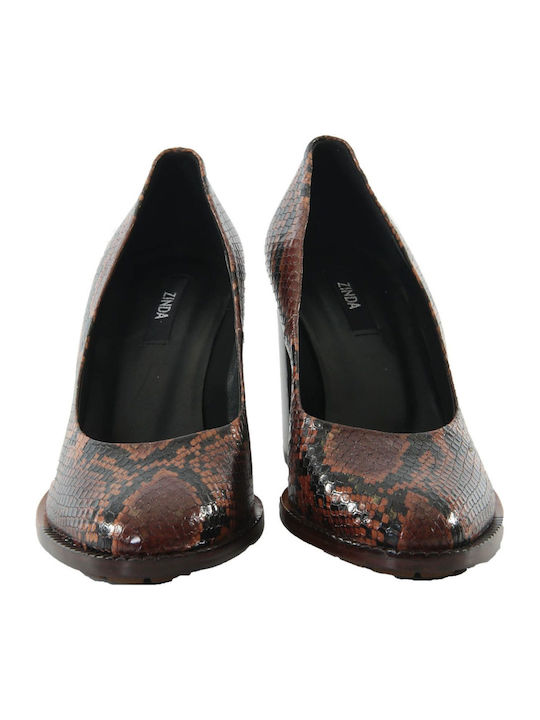 Δερμάτινες Γόβες με Χοντρό Ψηλό Τακούνι Animal Print Καφέ